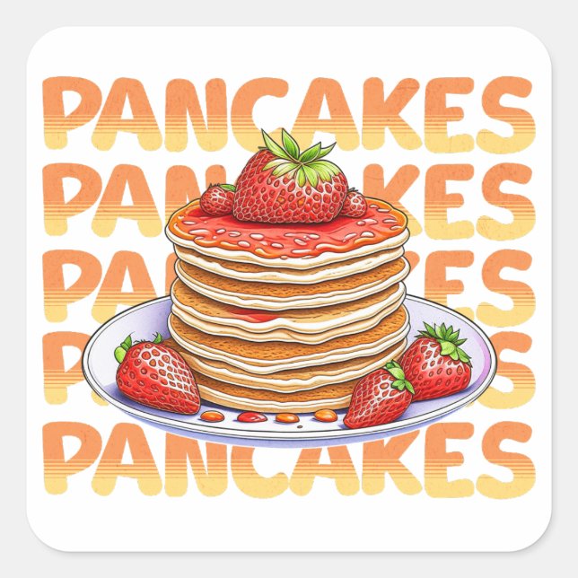 Pegatina Cuadrada Pila de crepes con fresas en el Personalizado supe (Anverso)