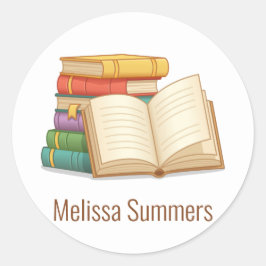 Pegatina Cuadrada Pila de libros y libro abierto