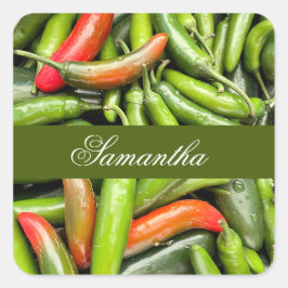 Pegatina Cuadrada Pila De Pescadores Verdes En Picante