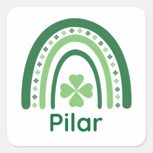 Pegatina Cuadrada Pilar Nombre Trébol Boho Arcoíris