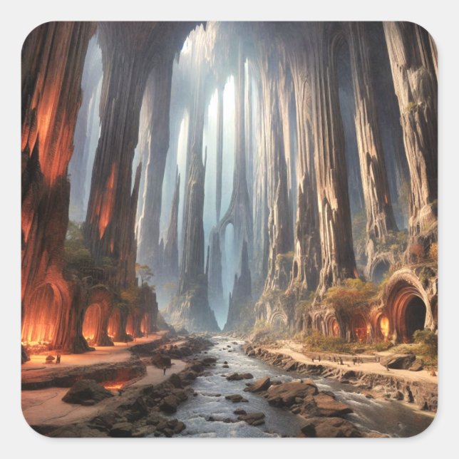 Pegatina Cuadrada Pilares y personas (Anverso)