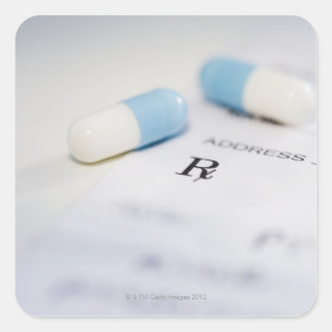 Pegatina Cuadrada Píldoras en la prescripción escrita