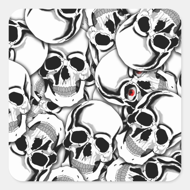 Pegatina Cuadrada Pile de Skulls Red Eye ID222 (Anverso)