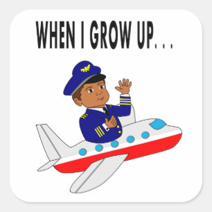 Pegatina Cuadrada Piloto de avión de ilustracion