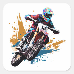 Pegatina Cuadrada Piloto de bicicleta de carreras de motocross MX