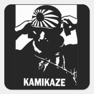 Pegatina Cuadrada Piloto kamikaze japonés blanco y negro