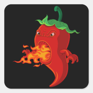 Pegatina Cuadrada pimienta picante roja con llama