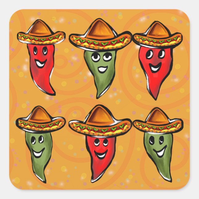 Pegatina Cuadrada Pimientos del Cinco de Mayo (Anverso)