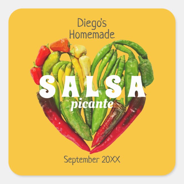 Pegatina Cuadrada Pimientos rojos verdes amarillos picantes corazón (Anverso)