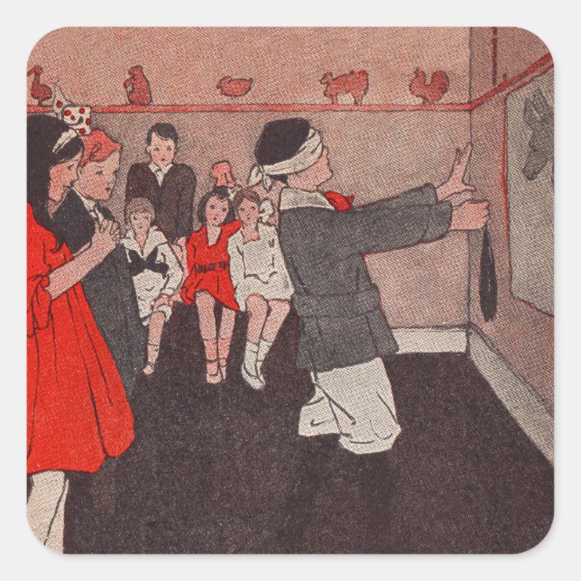 Pegatina Cuadrada Pin the tail Donkey (Anverso)