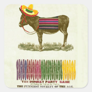 Pegatina Cuadrada Pin the tail on the Donkey