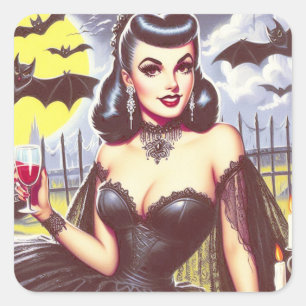 Pegatina Cuadrada Pin-up de vampiros de Gótico retro
