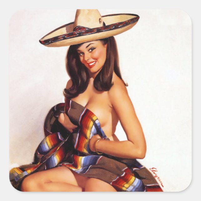 Pegatina Cuadrada Pin Up Mexicano (Anverso)