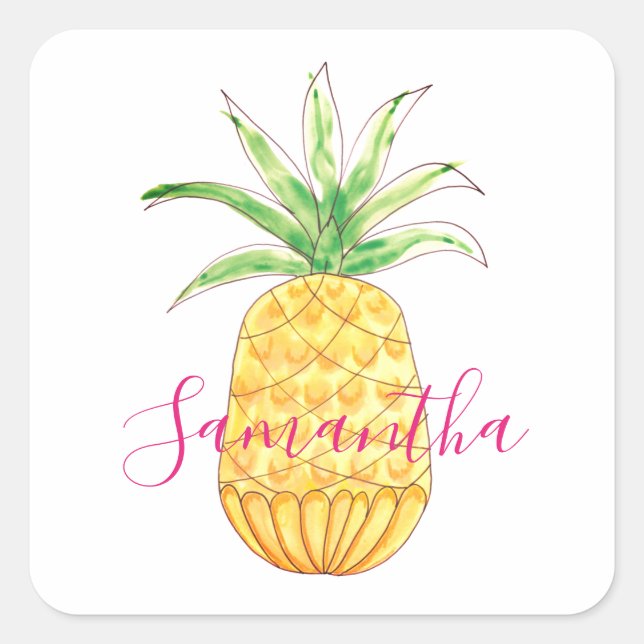 Pegatina Cuadrada Piña personalizada (Anverso)