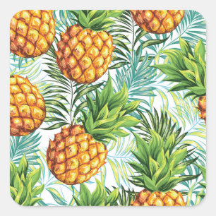 Pegatina Cuadrada Piña Vintage: Patrón floral sin foco.