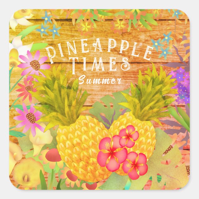 Pegatina Cuadrada Piñas con flor (Anverso)