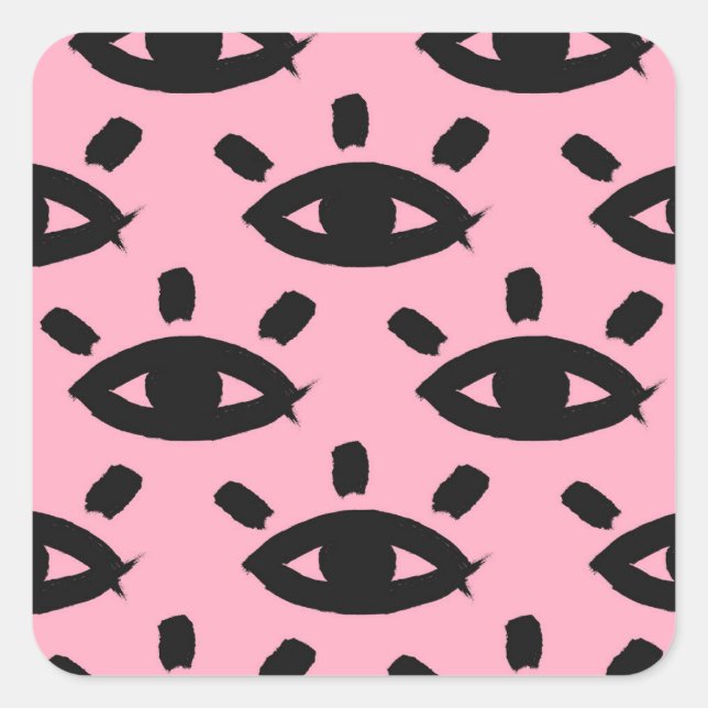 Pegatina Cuadrada Pincel acuarela de ojos, patrón de esbozo. (Anverso)