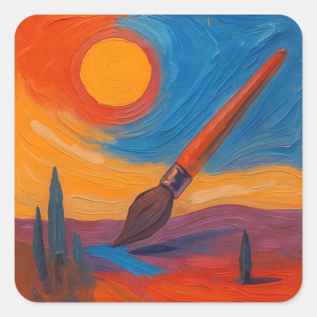 Pegatina Cuadrada Pincel de sueños (Anverso)