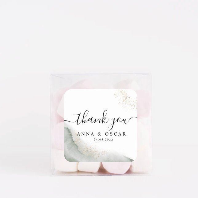 Pegatina Cuadrada Pinceladas de acuarela verde abstracta y dorado (Subido por el creador)