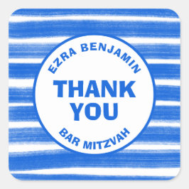 Pegatina Cuadrada Pinceles Rayas Azul Personalizado Bar Bat Mitzvah