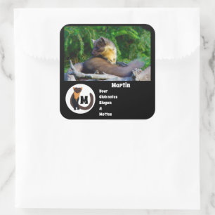Pegatina Cuadrada Pine Marten Foto Monograma Nombre