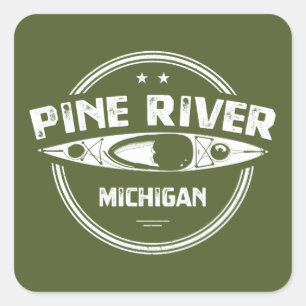 Pegatina Cuadrada Pine River Michigan Kayaking