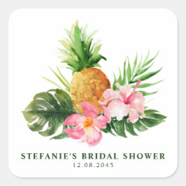 Pegatina Cuadrada Pineapple Tropical de Acuarela Despedida de Solter