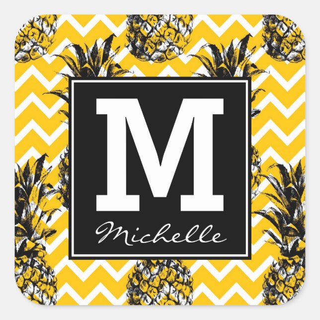 Pegatina Cuadrada Pineapple Zigzags | Monograma (Anverso)