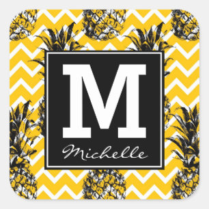 Pegatina Cuadrada Pineapple Zigzags Monograma