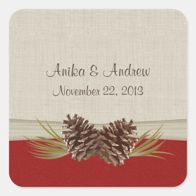 Pegatina Cuadrada Pinecones de Woodland (Anverso)