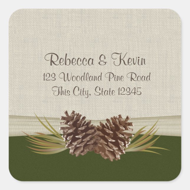 Pegatina Cuadrada Pinecones de Woodland (Anverso)