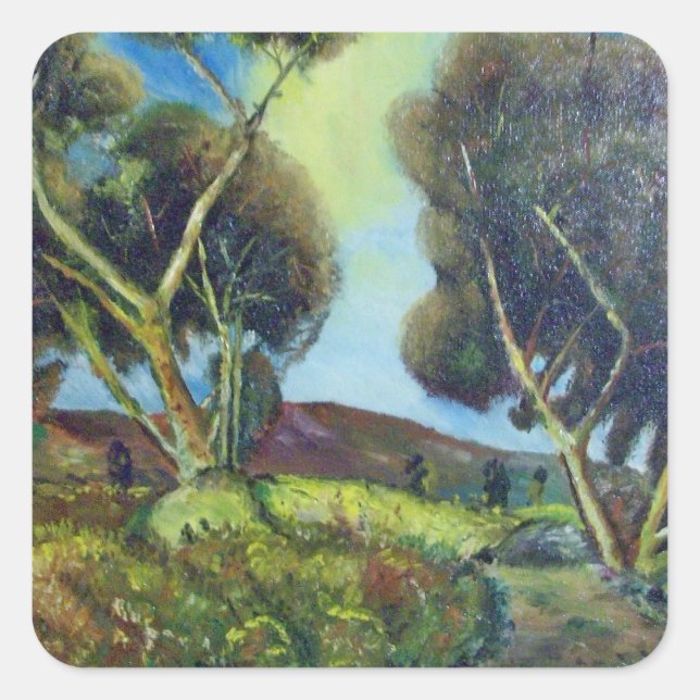 PEGATINA CUADRADA PINEWOOD EN EL PAISAJE DE TOSCANA (Anverso)