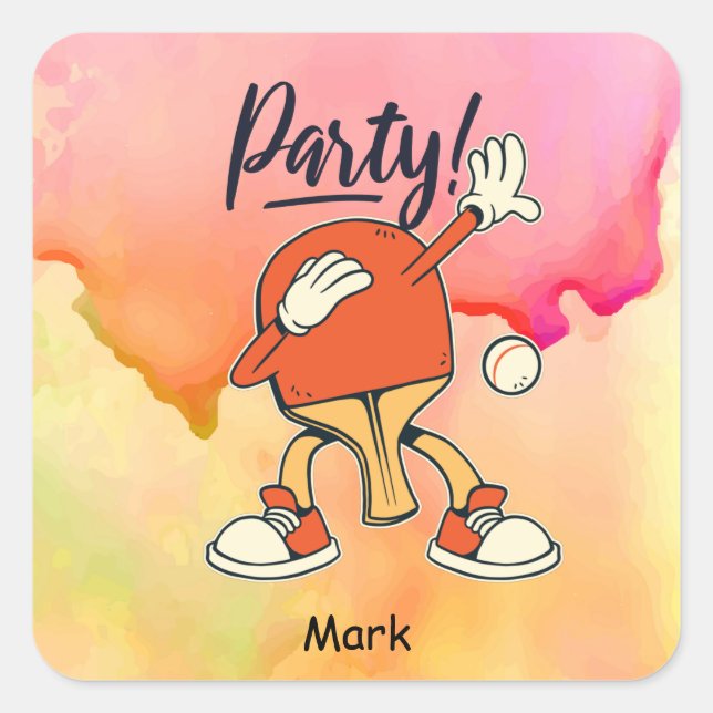 Pegatina Cuadrada Ping Pong dabbing Table Tennis fiesta divertido (Anverso)