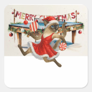 Pegatina Cuadrada Ping Pong Navidad temática para amantes de gatos s