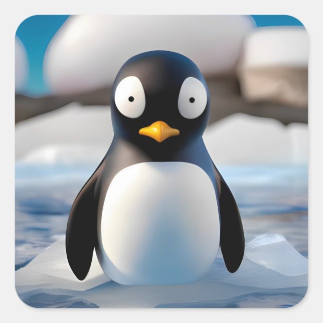Pegatina Cuadrada Pingüino (Anverso)