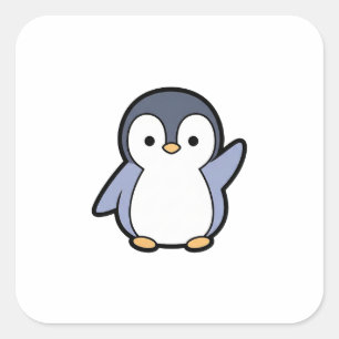 Pegatina Cuadrada Pingüino Alegre – Ilustración Kawaii Adorable