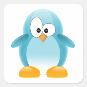 Pegatina Cuadrada Pingüino Azul