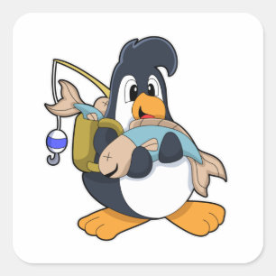 Pegatina Cuadrada Pingüino como anglopardo con pescado