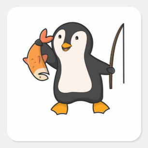 Pegatina Cuadrada Pingüino como anglopardo con pescado