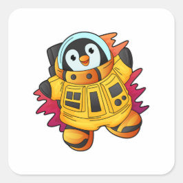 Pegatina Cuadrada Pingüino como astronauta en traje