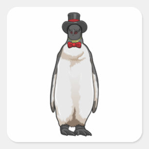 Pegatina Cuadrada Pingüino como Caballero con Gorra
