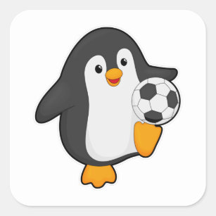 Pegatina Cuadrada Pingüino como jugador de fútbol con pelota de fútb