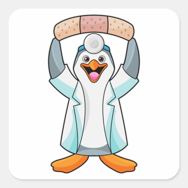 Pegatina Cuadrada Pingüino como Médica con yeso (Anverso)