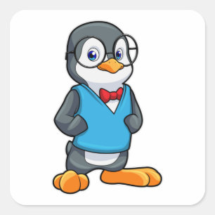 Pegatina Cuadrada Pingüino como nervioso con gafas