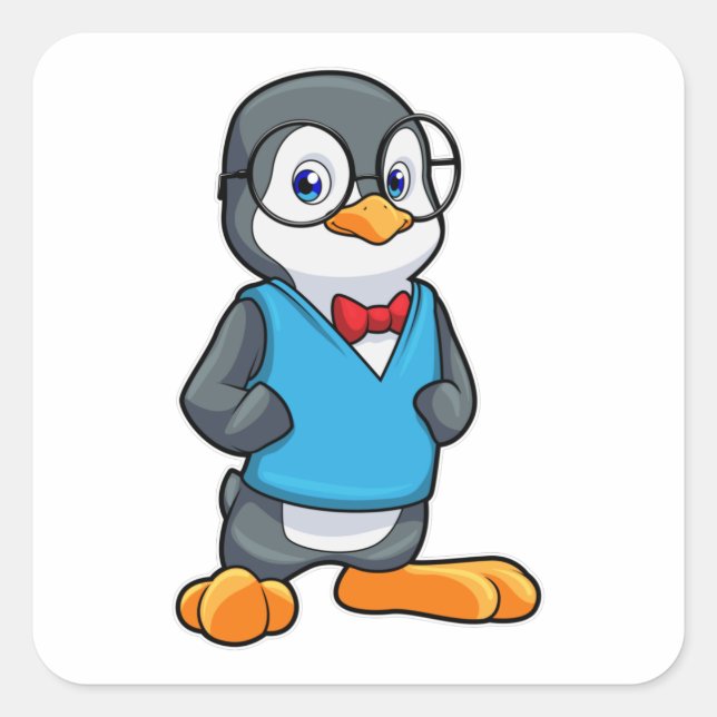 Pegatina Cuadrada Pingüino como nervioso con gafas (Anverso)