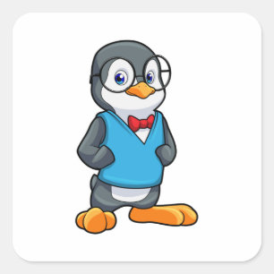 Pegatina Cuadrada Pingüino como nervioso con gafas