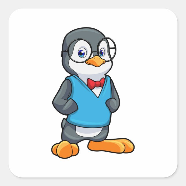 Pegatina Cuadrada Pingüino como nervioso con gafas (Anverso)