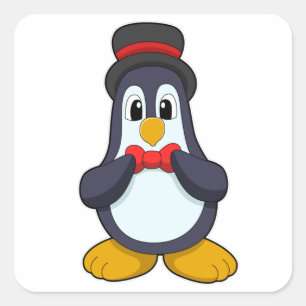 Pegatina Cuadrada Pingüino como novio con cinta y sombrero