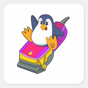 Pegatina Cuadrada Pingüino como peluquero con Razor
