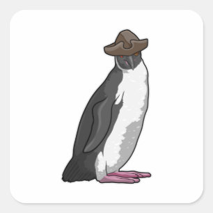 Pegatina Cuadrada Pingüino como pirata con Gorra